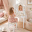 Ensemble de coiffeuse en bois Teamsis pour enfants avec miroir à trois volets, tiroir de rangement, tabouret assorti et table de maquillage pour enfants de 3 ans et plus-728171262