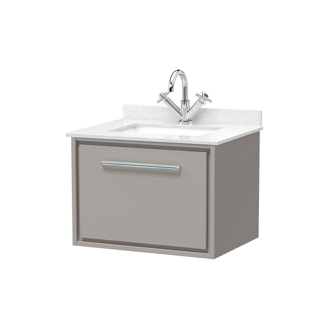 Hudson Reed Lille 800mm Pebble Grey 1 Drawer Wall Hung Vanity Unit With Square Basin With Marble Worktop
