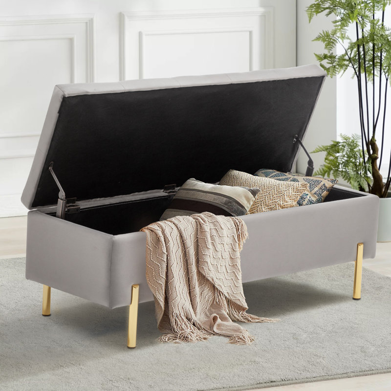 Velvet Storage Bench Ottoman,Versatile Seating With Hidden Storage,End Of Bed Bench,Tufted Bench With Storage, Dark Gray
