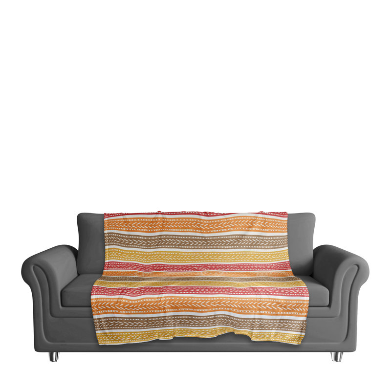 Hand Woven Throw Blanket, Red/Brown/Yellow, Striped