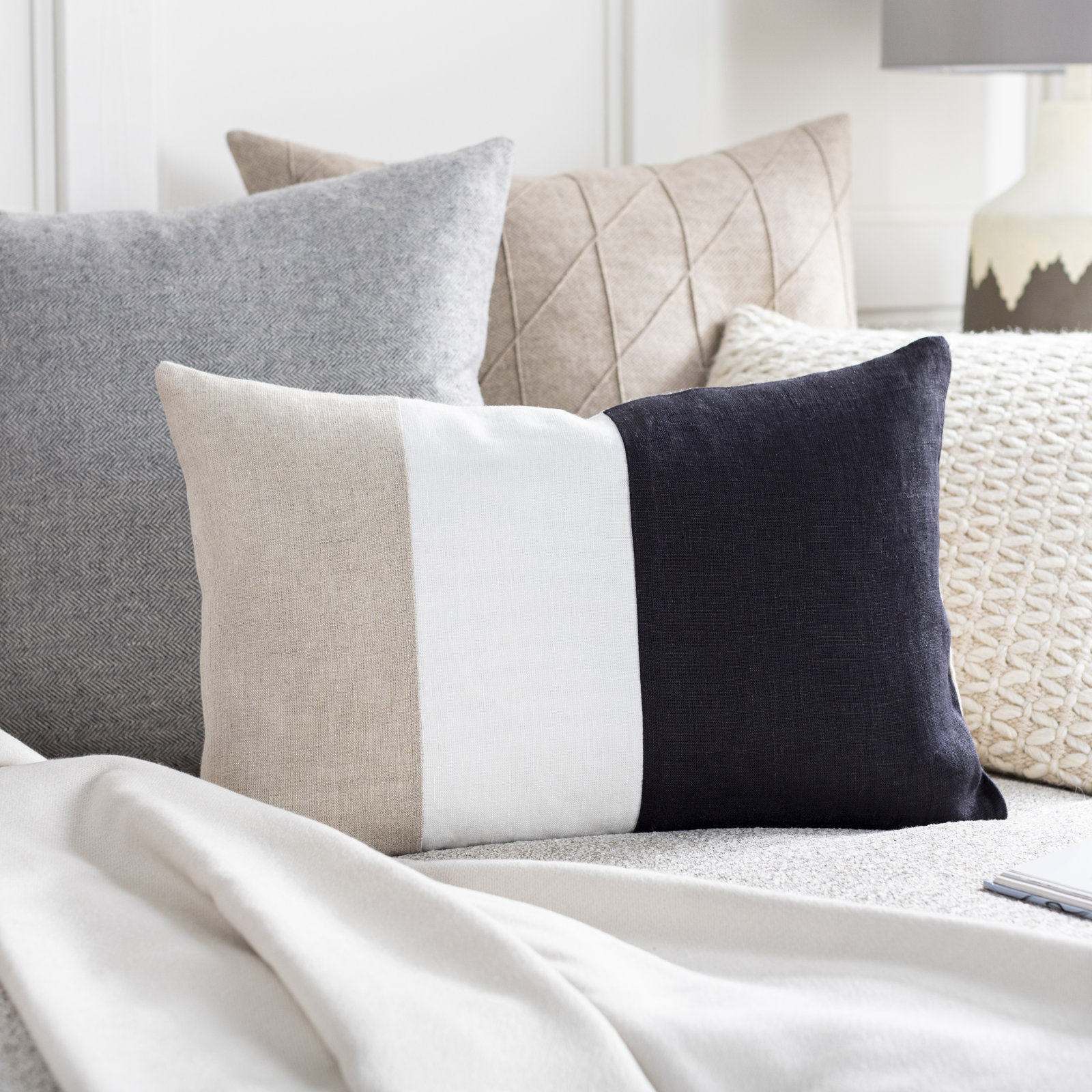 Hegg Striped Linen Lumbar Throw Pillow, Polyester/Polyfill