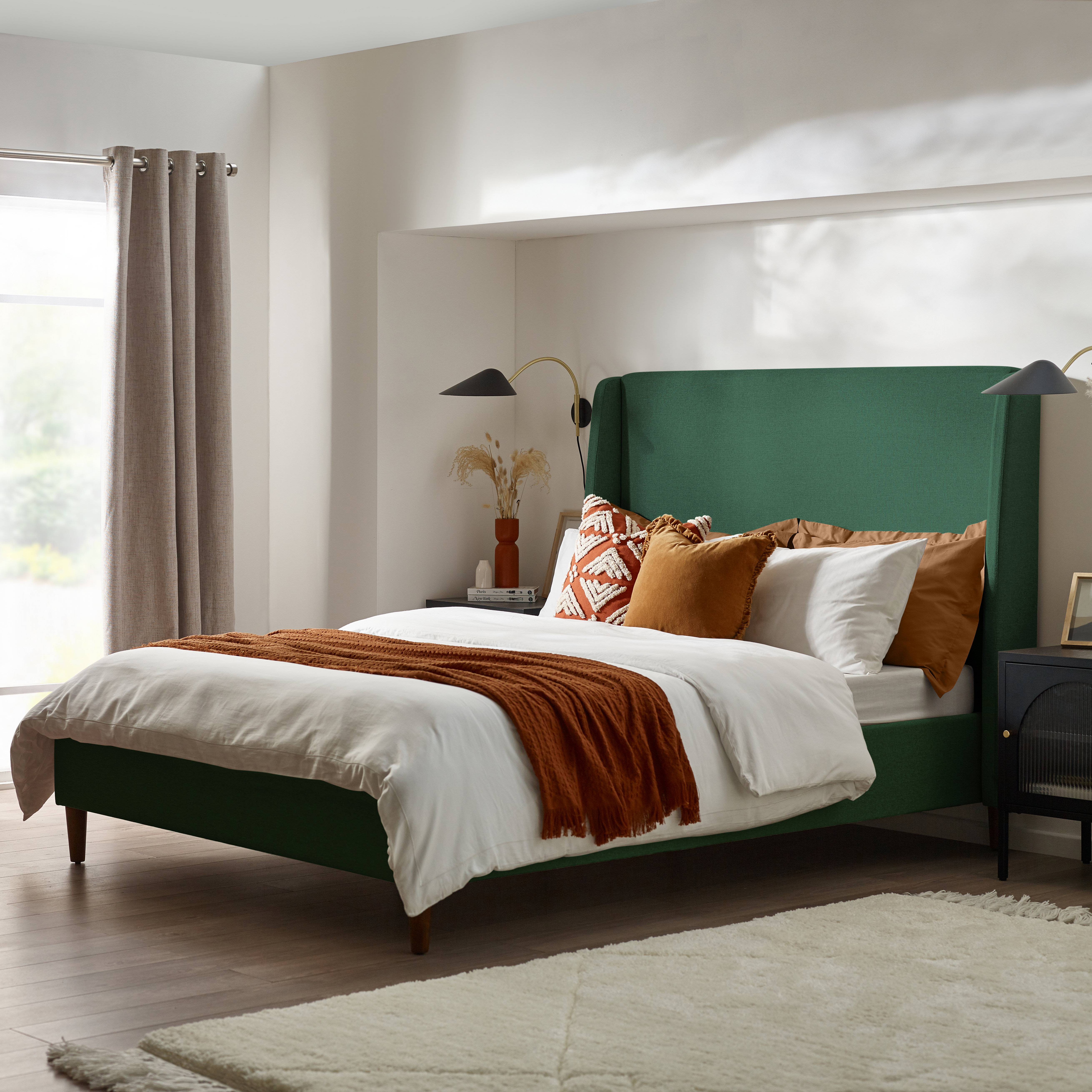 Halla Luxury Fabric Upholstered Bed Frame Eco Recycled Material Sleek Modern Design