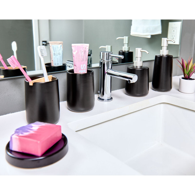 Matte Black Ceramic Round Soap Dish with Non-Skid Feet