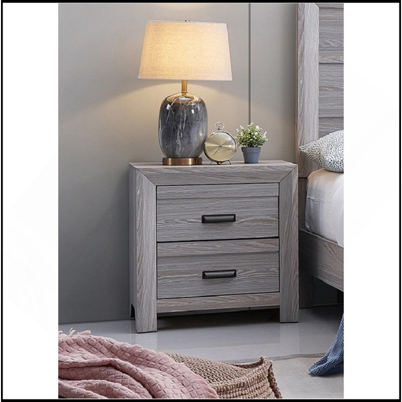 Table de bout de table de chevet contemporaine 1Pc avec deux tiroirs de rangement, Gris