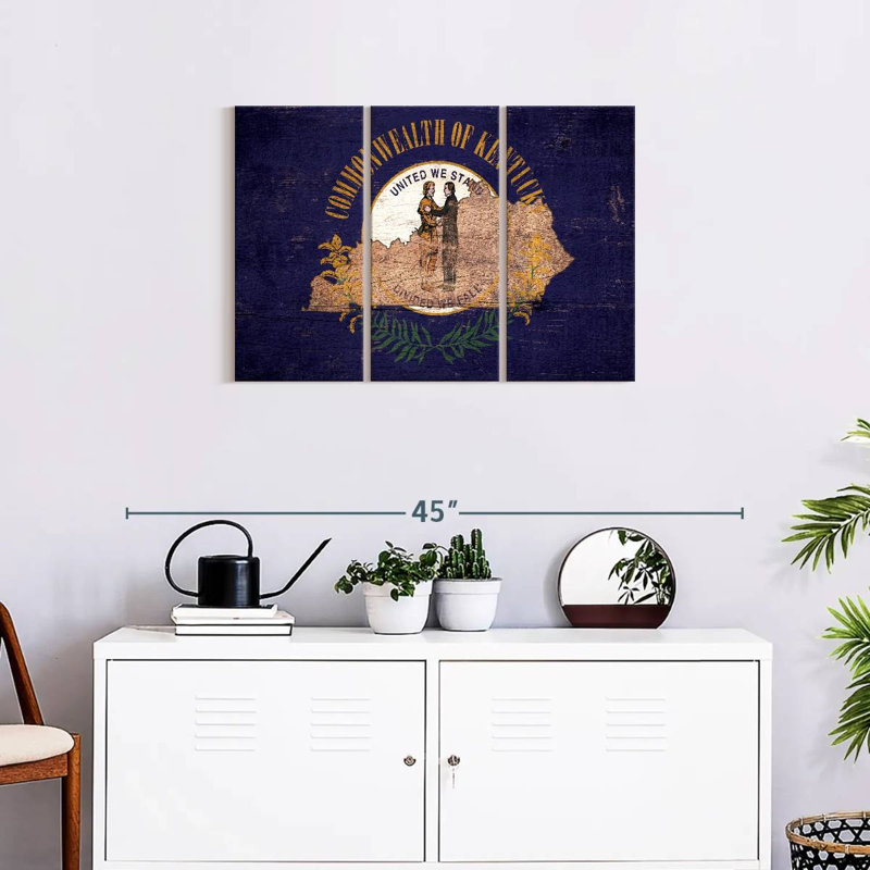 «State Map Over Kentucky Flag», ensemble de 3 reproductions sur toile par Echoes Of America, H 20 po x l 33 po x P 1,25 po