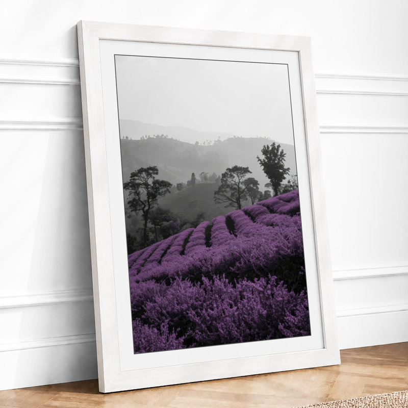 Purple Heather Hillside Botanical - Framed Print, A1 - 84.1 x 59.4 cm, White