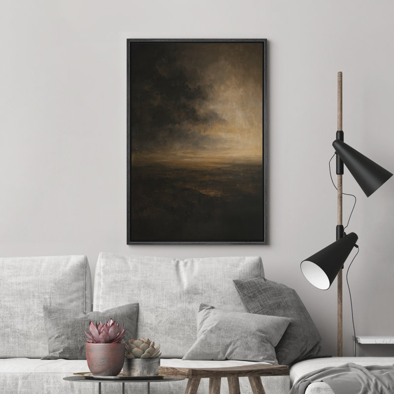 Reproduction de paysage abstrait encadrée d'art mural sur toile pour un décor moderne, Noir, H 24 po x l 16 po