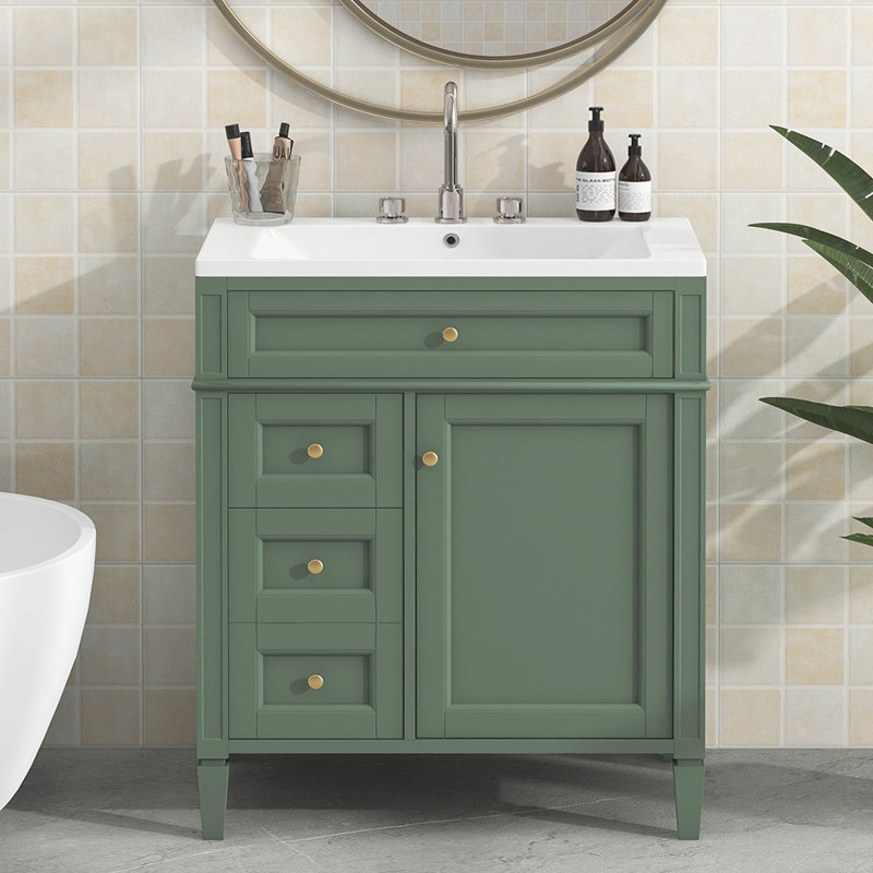 Elouan 30.01'' Single Bathroom Vanity with Solid Wood Top, Green