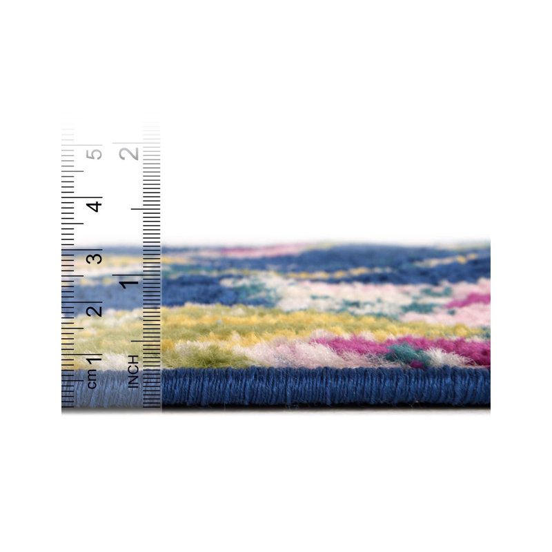 Tapis floral bleu marine / rose / jaune Bloom, Carré 7 pi 10 po
