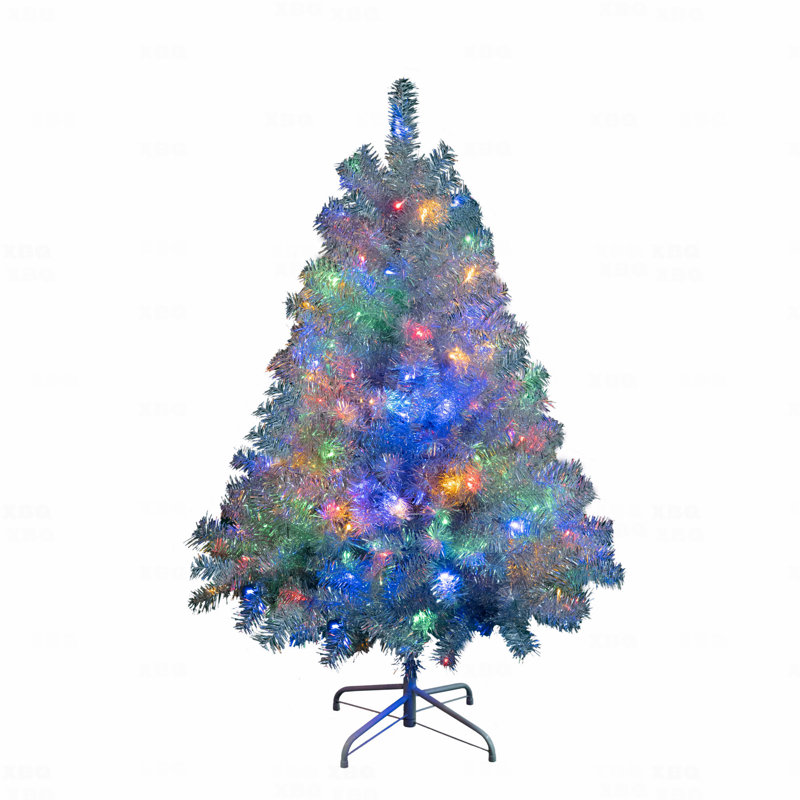 Arbre de Noël artificiel argenté 4FT avec 150 lumières DEL (11 modes), 400 branches et un pied en métal, H 4 pi
