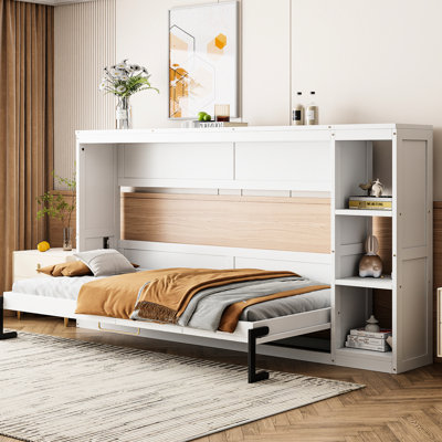 Lit simple blanc avec armoire à étagères avec bibliothèque - option de rangement stable et stable