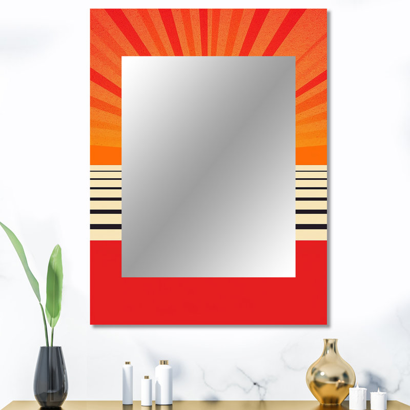 Minimal Geometric Orange Bold Sunset VI - Geometric Large Wall Mirror, Orange Decorative Mirror, Printed Metal Art, 40" x 30"