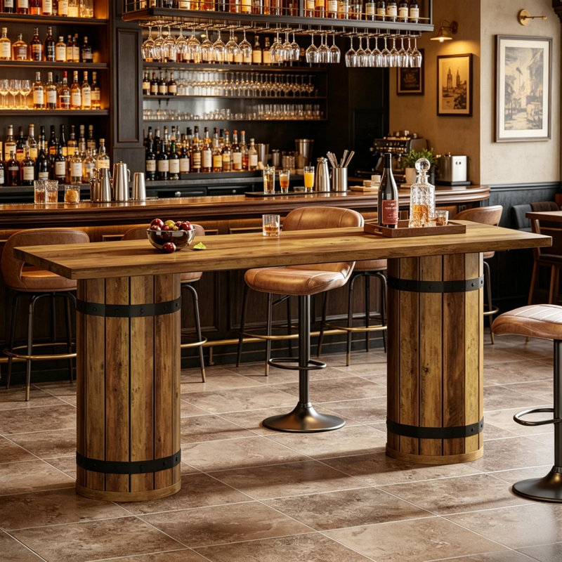 Table de bar - Panneau de fibres à densité moyenne - 1 pièce - Table de bar - Brun - Style rétro