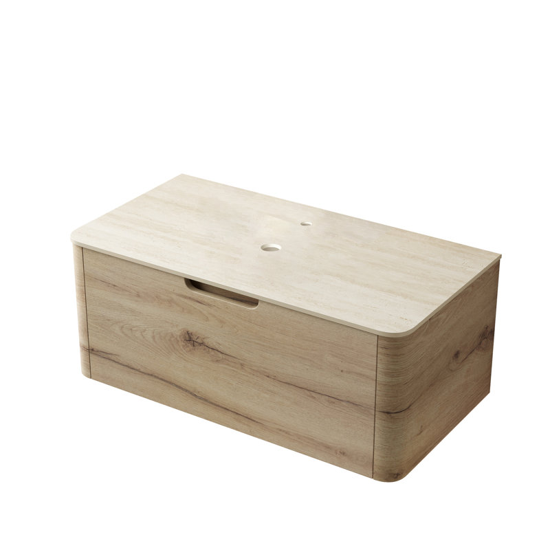 Meuble-lavabo en chêne blanc 7070 avec comptoir en pierre frittée, un tiroir, sans lavabo, robinetterie et cache-évier, beige, contreplaqué, largeur 48,7 cm, hauteur 38,3 cm, profondeur 93 cm