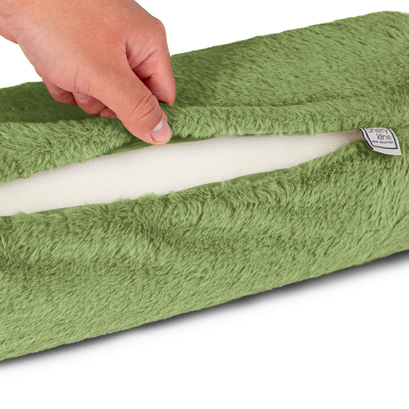 Faux Fur Neckroll Polyester Throw Pillow, Vert