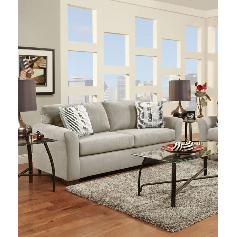Canapé Elinaire, 3, Microfibre/microsuède beige, Noir / rayures gris clair