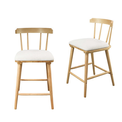 Tabouret de comptoir rembourré beige en bois de style Windsor
