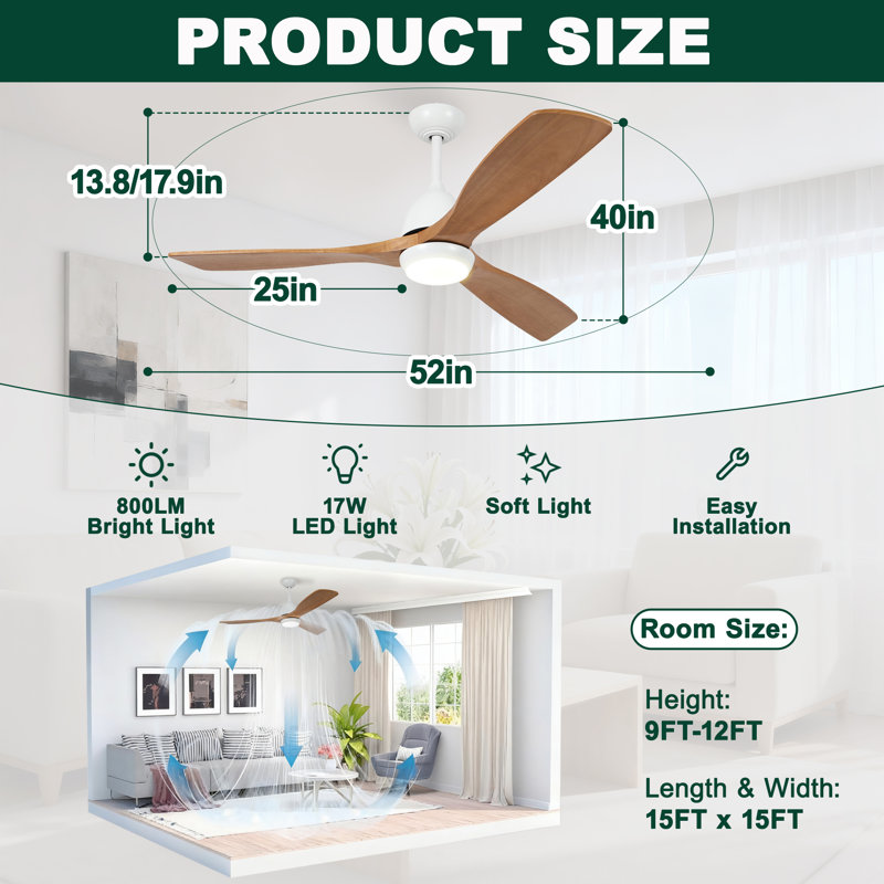 Flynama 52-In Matte White With Yellow Blades Ceiling Fan With Light 3 -Blade