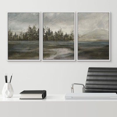 " Winter Solitude Bare Trees And Snowy Landscape Illustration Modern Ultra " 3 - Pieces