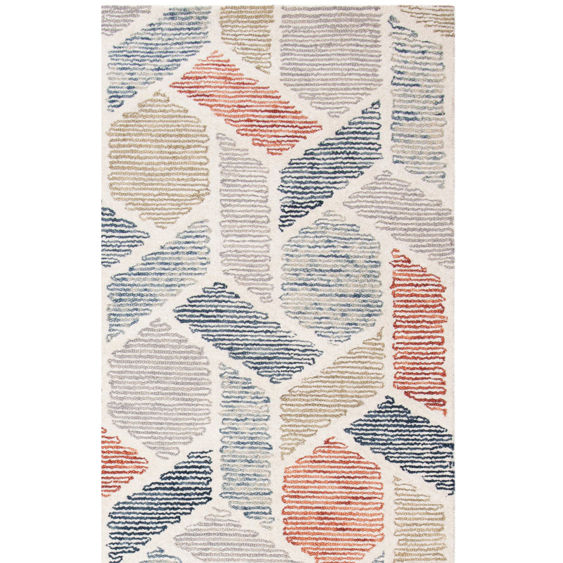 Tapis bleu / rouille en laine / coton touffeté à la main Milesburg, Rectangulaire 3 pi x 5 pi