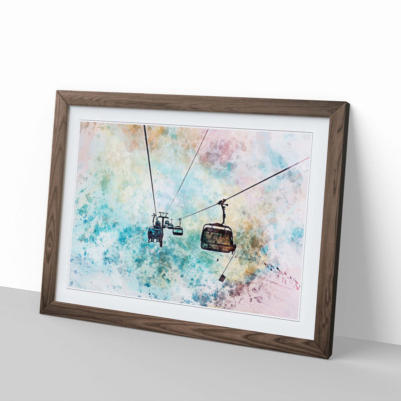 Riding the Ski Lift in Abstract - Picture Frame Painting Print, 35cm H x 50cm W x 2cm D, Walnut