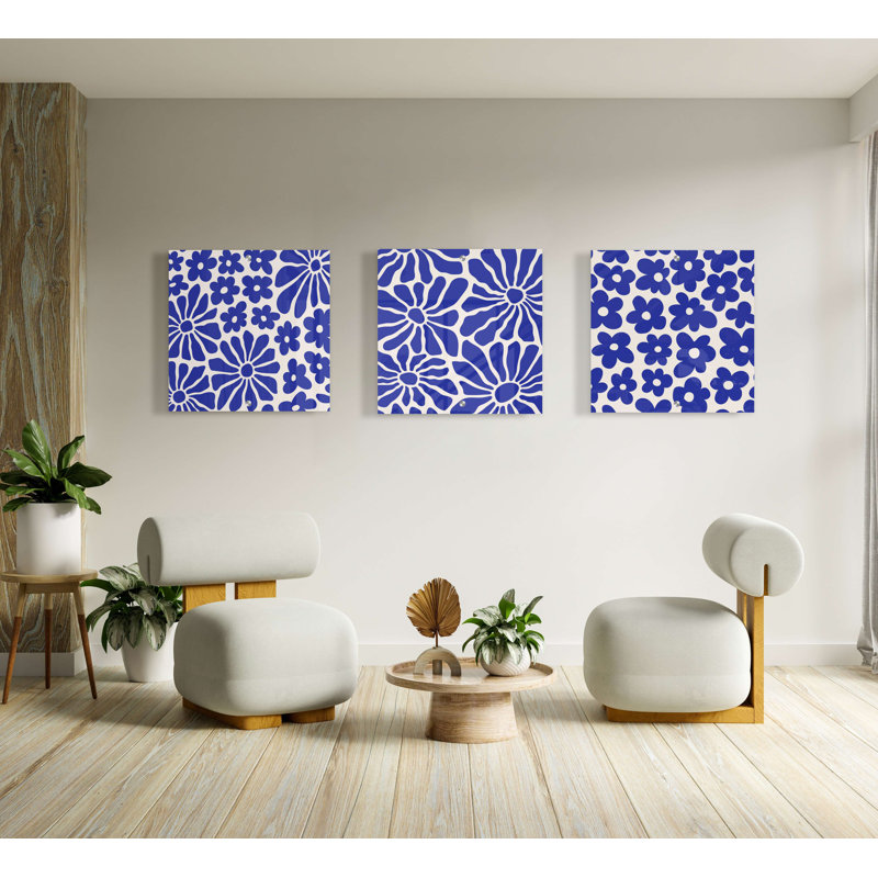 Ensemble de 3 décorations murales fleurs bleues