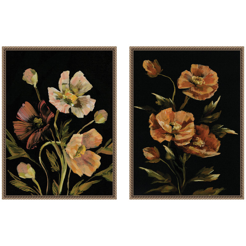 «Beaded Moody Floral», ensemble de 5 toiles encadrées par Annie Quigley