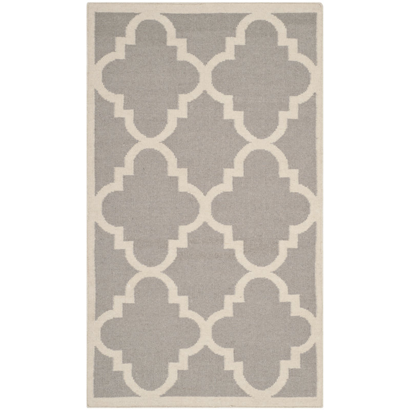 Rodgers Hand Woven Flat Weave Wool/Cotton Geometric Rug in Ivory/Gray, Rectangle 5' x 8'