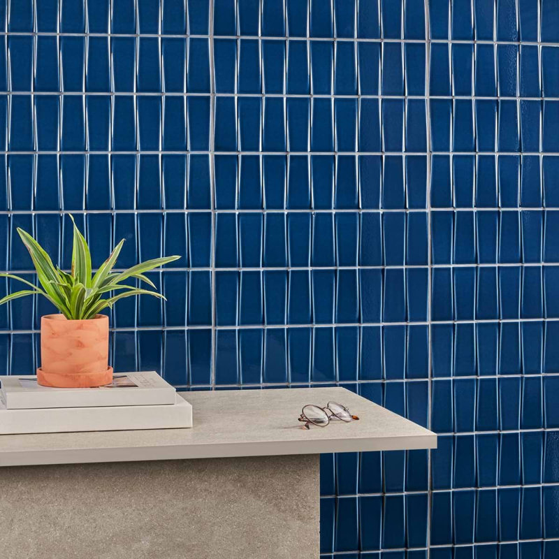 Colorplay Steps 4.5x18 3D Crackled Glossy Ceramic Tile, Nautical Blue