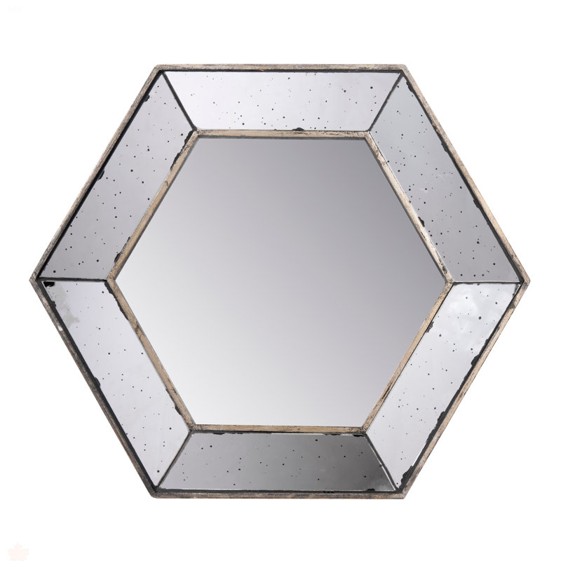 Miroir mural hexagonal 21 "x 18" avec finition argentée traditionnelle, miroir décoratif pour le salon, l'entrée, la chambre à coucher