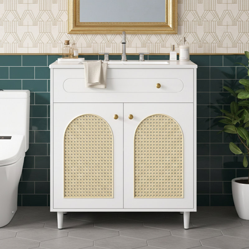 Meuble-lavabo avec lavabo et tablette réglable, Blanc