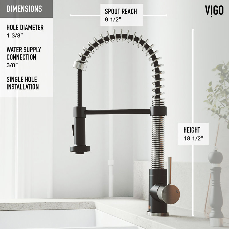 Edison 19" H 1-handle Pull-Down 2-Function Sprayer Kitchen Faucet, Stainless Steel/Matte Black, With Soap Dispenser