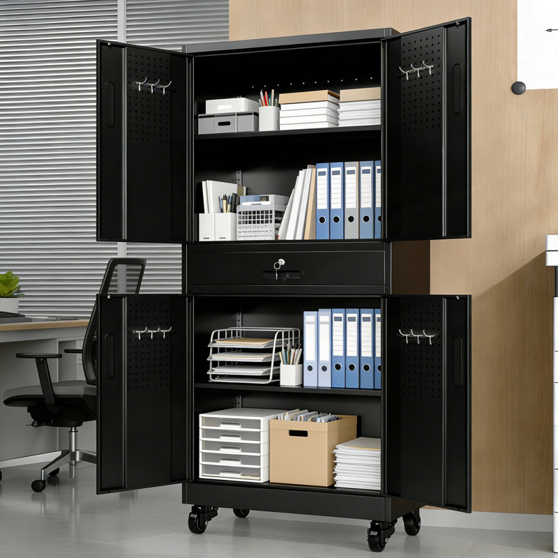 Armoire de rangement en métal avec tiroir, armoire de garage avec portes verrouillables et 2 tablettes réglables