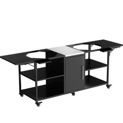 Table de barbecue pour deux gros œufs et chariot en métal 18 pouces avec 6 360 roues, 4 verrouillables, argent noir, 108,06 lb, 35,63 po de hauteur, 25,91 de largeur, 103,51 de profondeur, armoires intégrées, tablettes ouvertes, 2