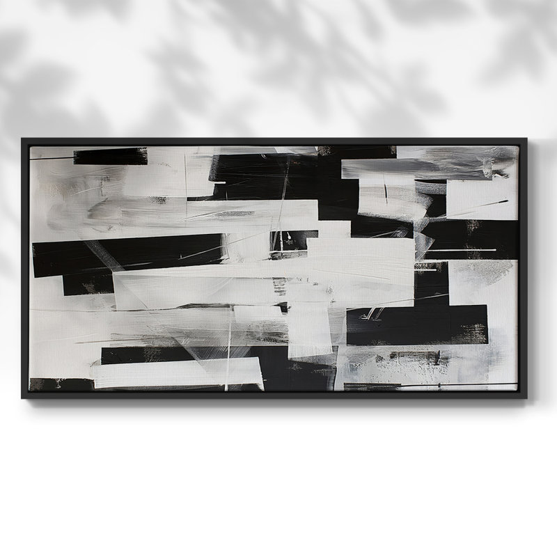 Série abstraite-XCVII- Toile tendue avec châssis tendue, prête à être accrochée, Noir, H 17 po x l 33 po