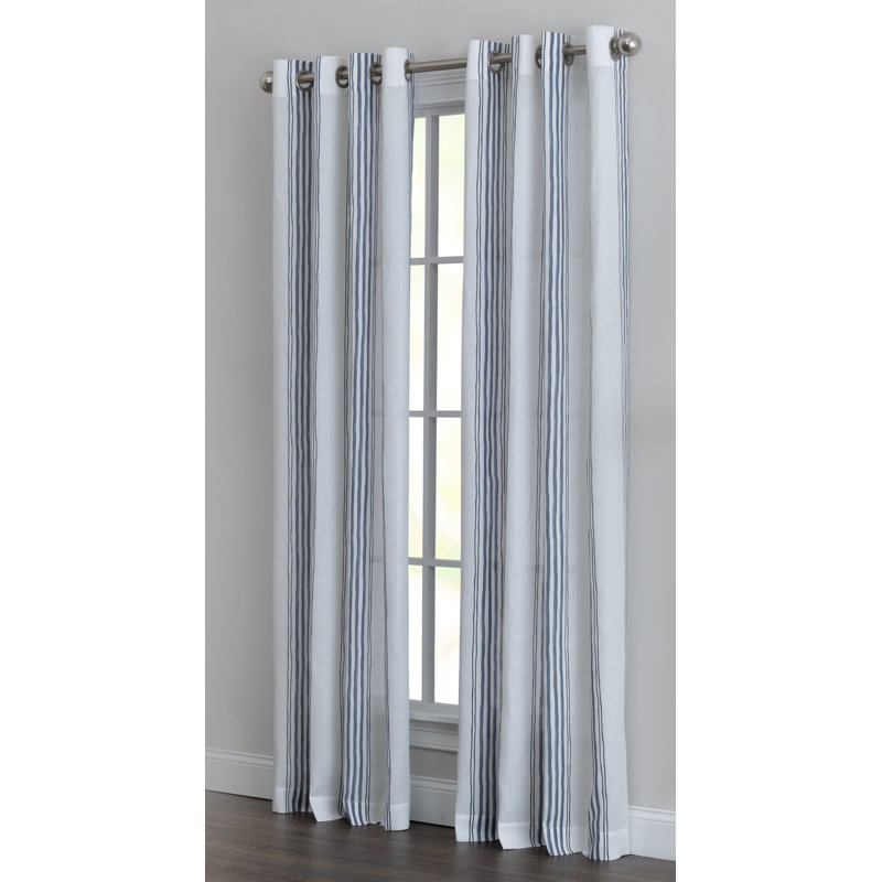 Sawna Polyester / Cotton Light-Filtering Stripped Curtain Panel with Grommet Top, Indigo, 50" W x 63" L