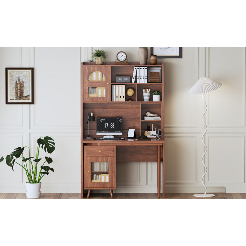 Bureau d'ordinateur avec bureau rotatif à 90 degrés (sans la chaise), Noyer