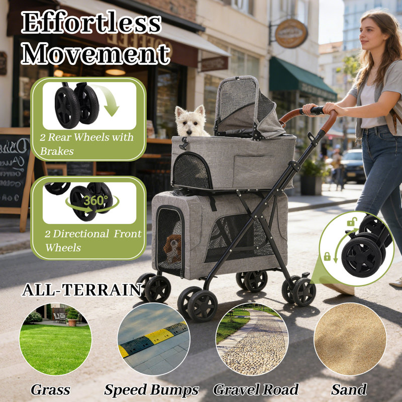 4-in-1 All-terrain Pet Stroller For Dogs And Cats – Foldable Dog Stroller For Medium Dogs (20 Lbs Max) Or 2 Cats, With Cup Holder And Storage Bag – Pet Gifts