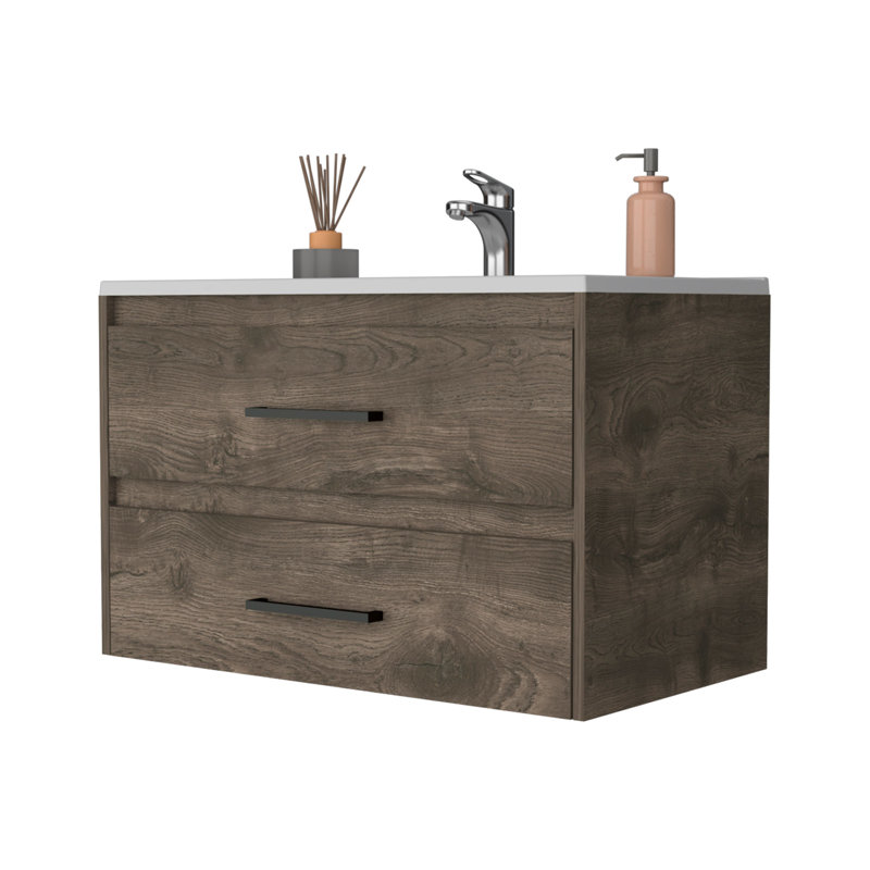 2 Bathroom Vanity For Wall Mount In Dark Brown And White Style With Two Generous Storage Options