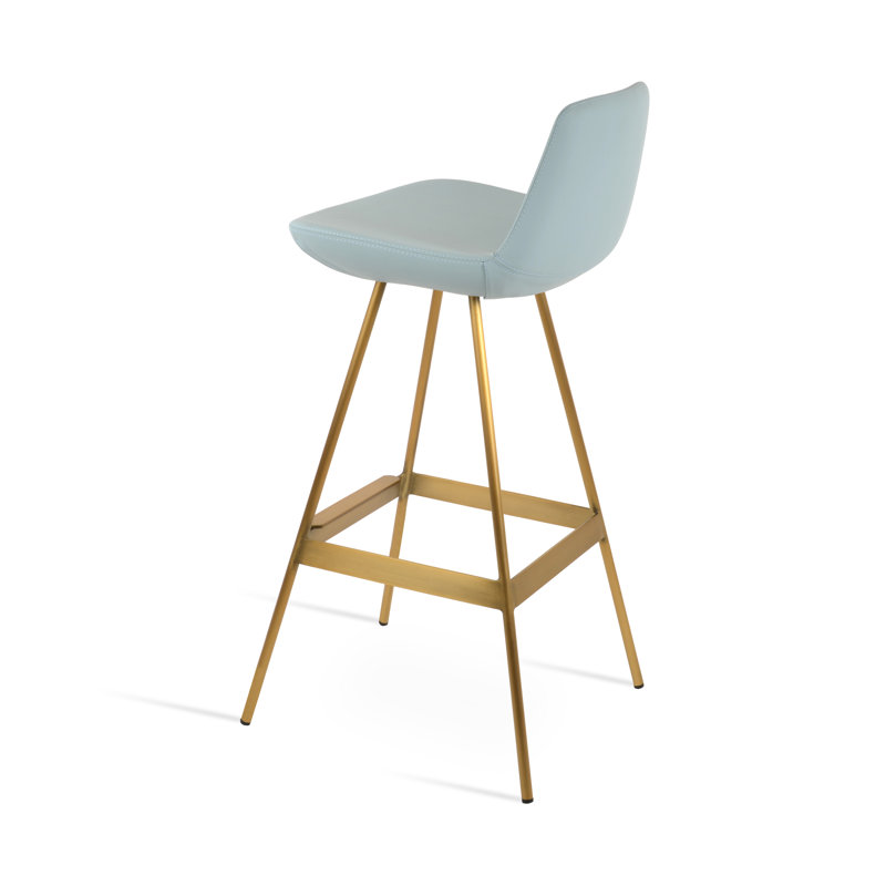 Tabouret Pera Balat, Laiton, Similicuir PPM bleu ciel, Tabouret de comptoir (siège d'une hauteur de 24 p