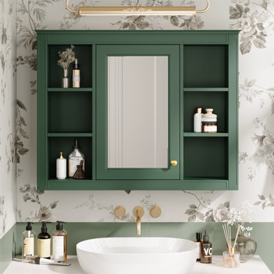 35'' X 27.5'' Medicine Cabinet, Wall Mounted Bathroom Storage Cabinet, Modern Bathroom Wall Cabinet With Mirror, Mirror Cabinet With 6 Open Shelves