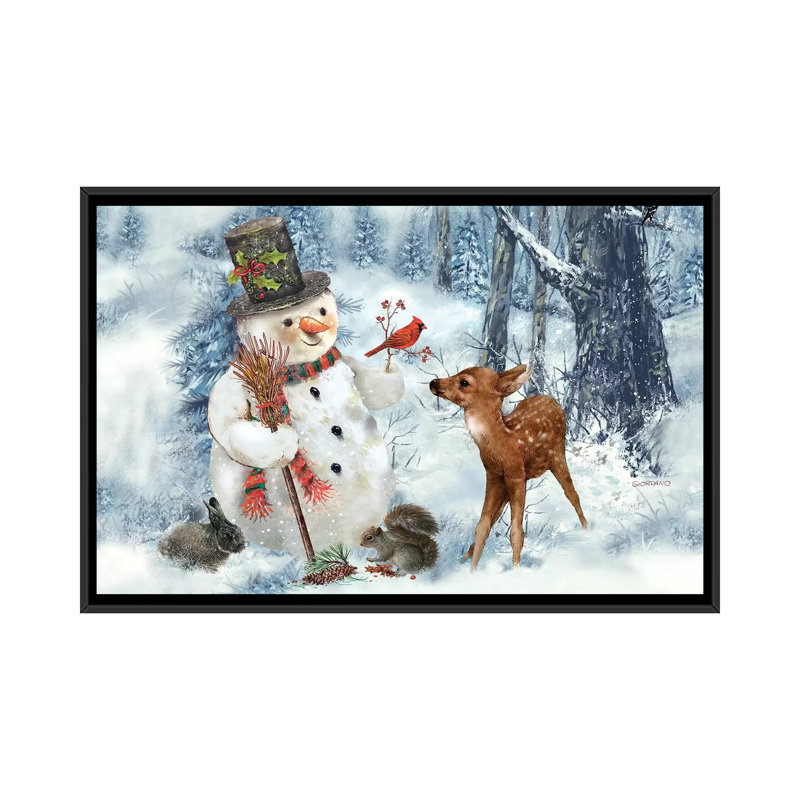 « Woodland bonhomme de neige » par Giordano studios-impression, H 26 po x l 40 po x 1,5 po, Toile avec cadre noir
