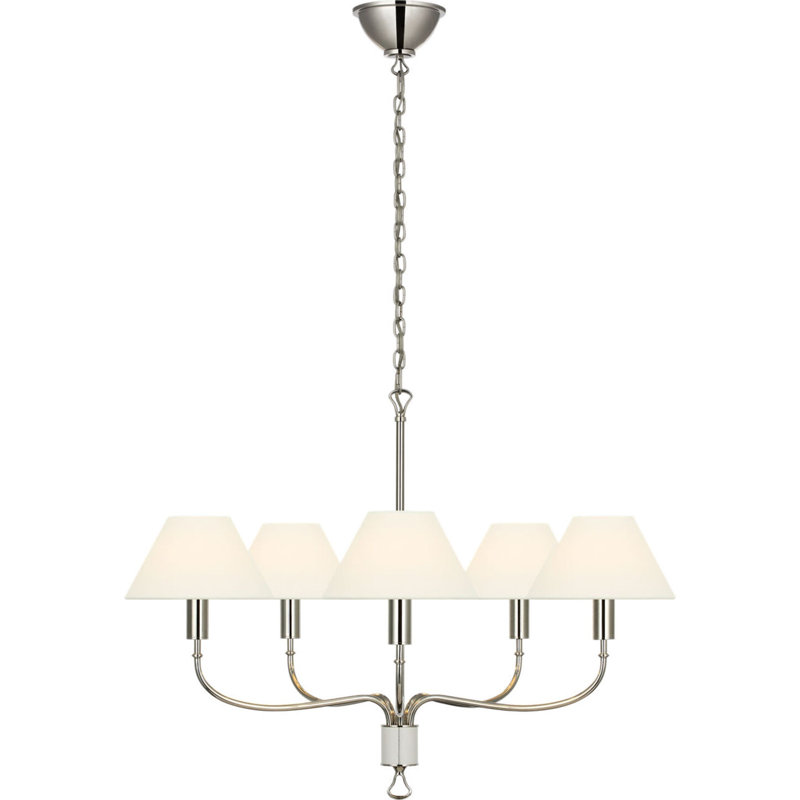 Griffin 31" Chandelier with Linen Shades, Polished Nickel/Parchment Leather