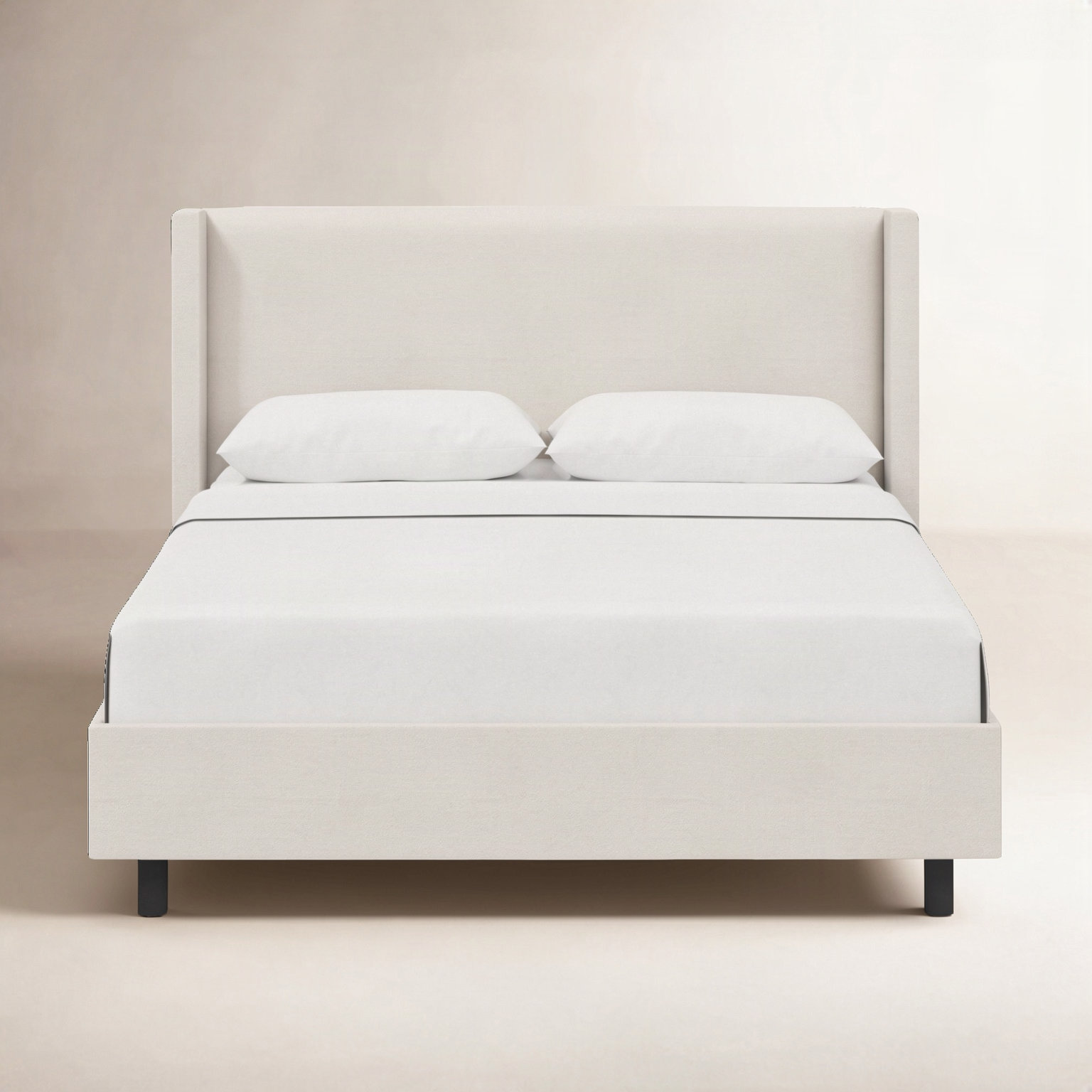 Hanson Upholstered Wingback Platform Bed, Bella Light Gray Performance Velvet, Queen