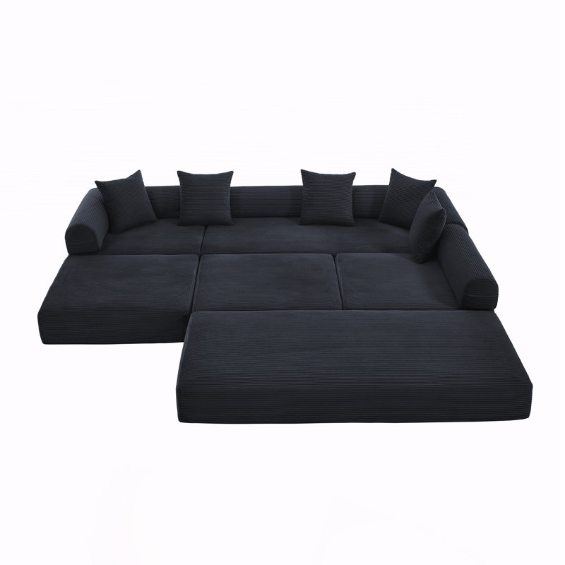 Boneless Convertible Sleeper Sofa, Foldable Floor Couch No Assembly, Black