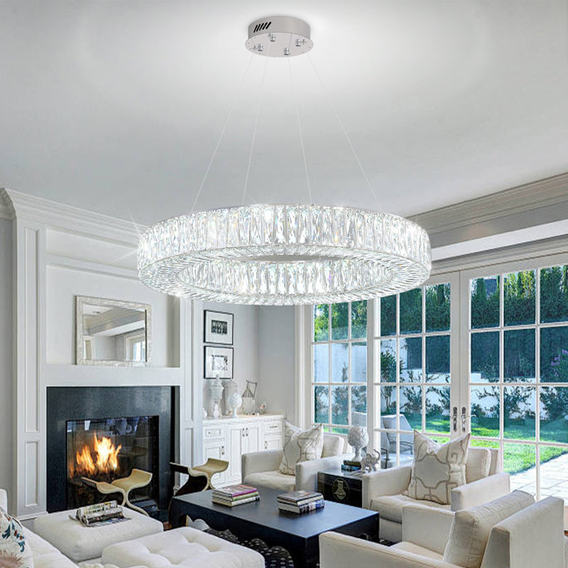 Mercer41 32" Modern Led Ring Crystal Chandelier Adjustable Dimming LED Pendant Light