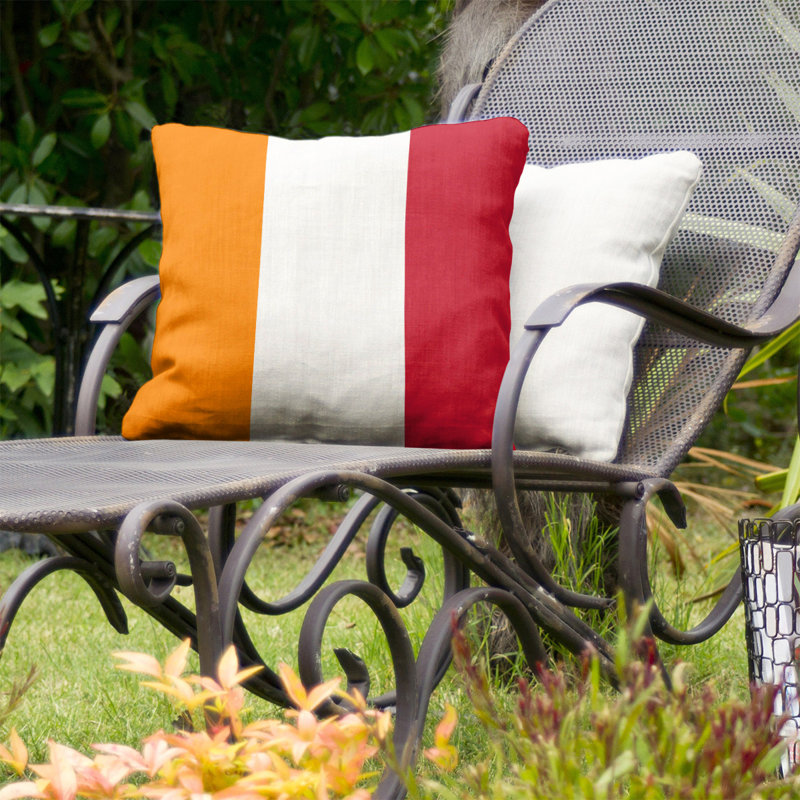 Coussin décoratif d'intérieur/d'extérieur, 20 po x 20 po, Orange / blanc / rouge