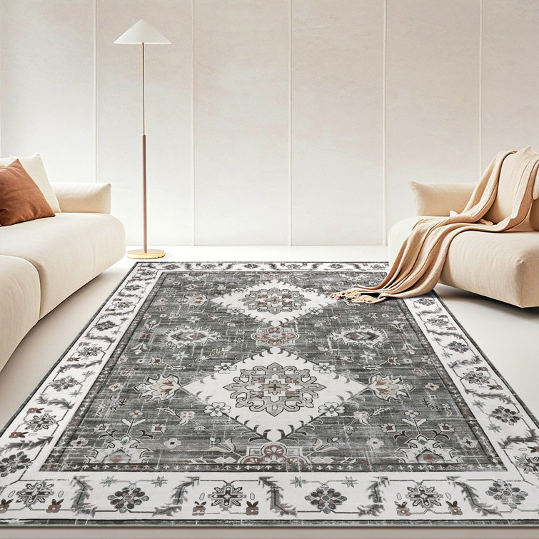 Non-Slip Machine Washable Oriental Gray/White Area Rug