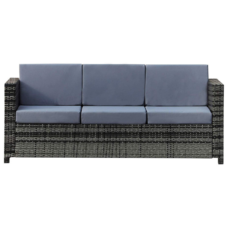 Gennett 3 Seater Rattan Sofa for Garden Mixed Grey/Grey