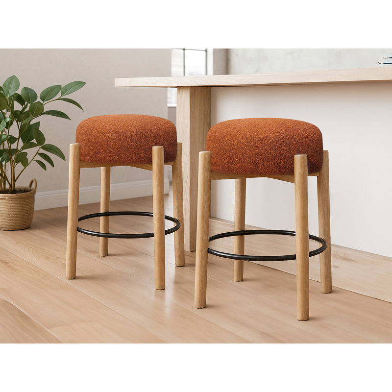 Tabouret Natalia en tissu bouclé, Orange, Tabouret de bar (siège d’une hauteur de 30 po)
